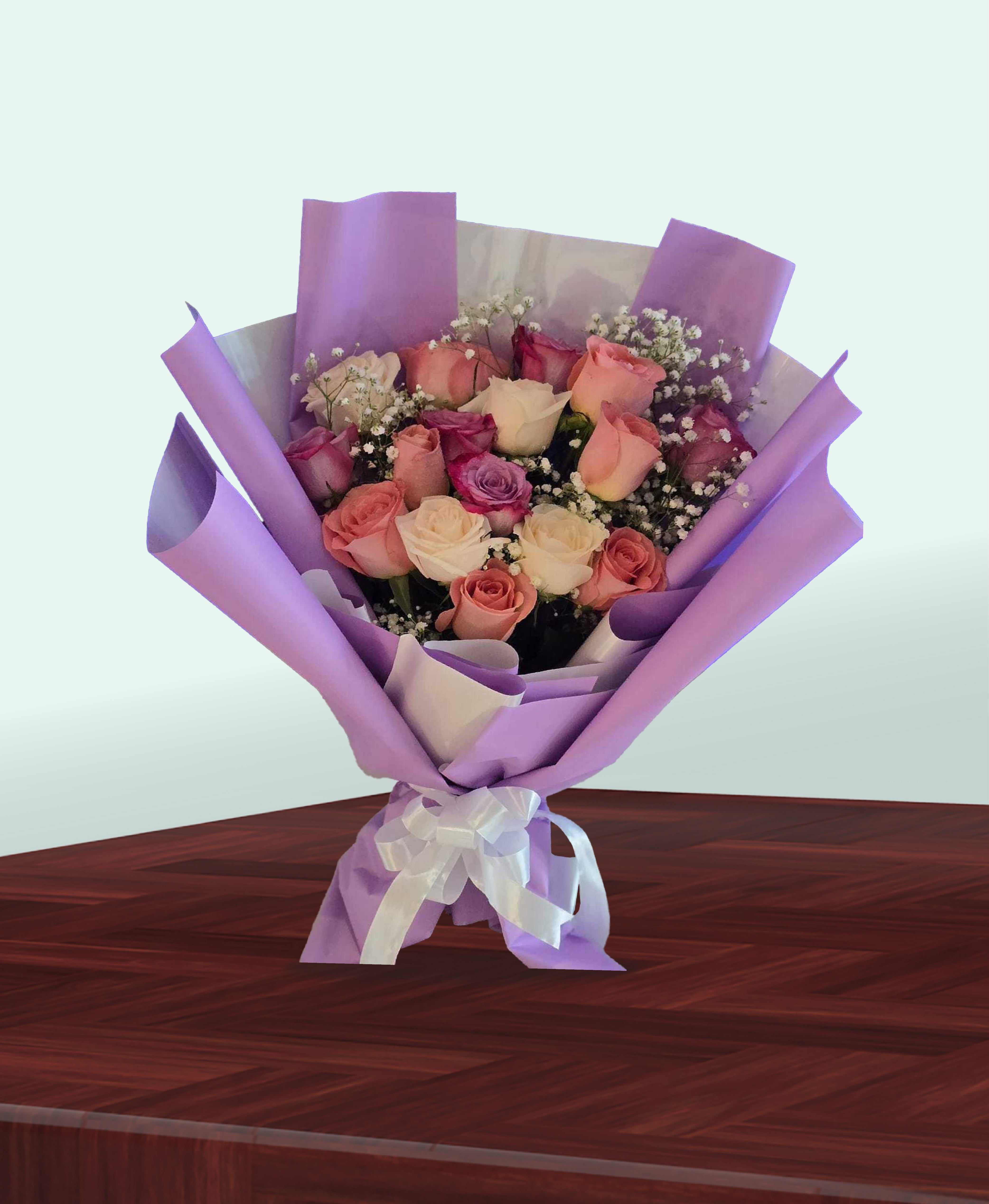 Lilac Whisper – Pastel Rose Bouquet